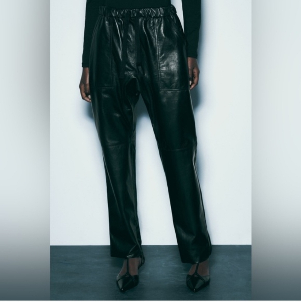 Zara ZW Collection Leather Jogger Pants Size M!